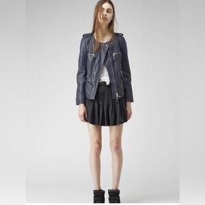ISABEL MARANT ETOILE Kady Lambs Leather Quilted Jacket Ink Blue Navy Size 36 GUC